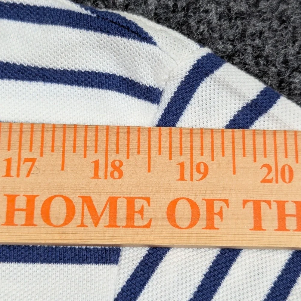Polo Ralph Lauren Mens XL Custom Fit Striped Polo Shirt White Navy Blue Cotton
